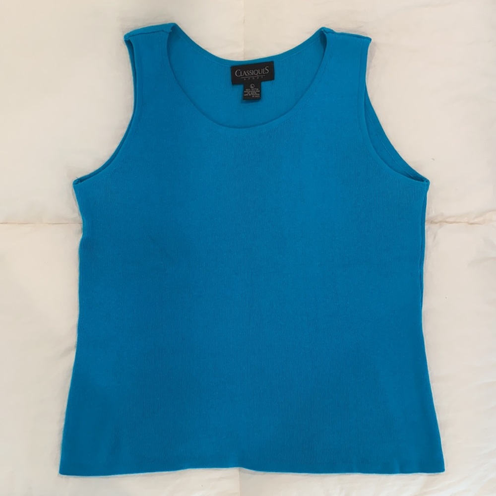 Blue Cotton Knit Tank Top Semi-Relaxed Fit